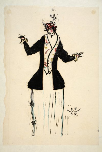 Design for Jacket and Waistcoat, levy 2, kirja 4, kuvitus teoksesta "Wiener Werkstatte Mode 191415", pub. Eduard Kosmack, Wien, 1914-1915 (käsin värjätty linoleikkaus). tekijältä Dagobert Peche
