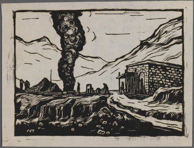 Teräksenjalostamo, n. 1945 (puupiirros) tekijältä Dah Ma