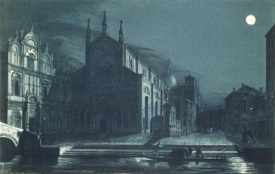 SS-kirkon yöllinen kohtaus. Giovanni ja Paolo, Venetsia, kaiverrus Brizeghel (litho) tekijältä Dalda (after)