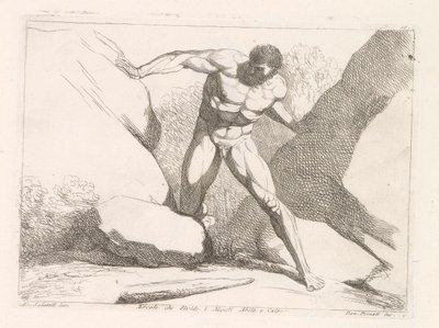Herkules erottaa Calpen ja Abilan (Herkuleen pilarit) Ercole che divide i Monti Abila e Calpe (otsikko esineessä) tekijältä Damiano Pernati