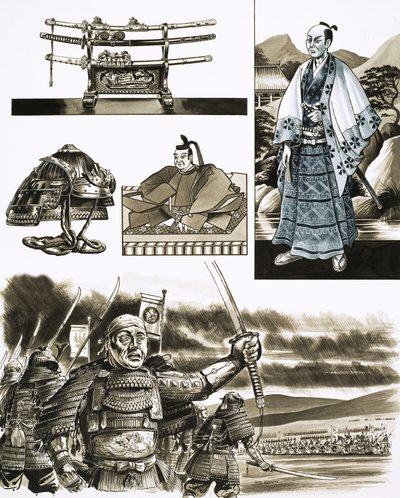 Samurain ammatti on ryöstö ja väkivalta (guassi paperille) tekijältä Dan Escott