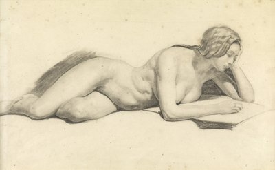 Tutkimus naisen alastonlukemisesta (kynä paperille) tekijältä Daniel Maclise