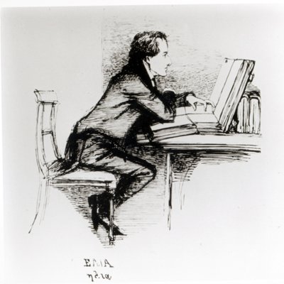 Muotokuva Charles Lambista (1775-1834) (kynä ja muste paperille) (m/v valokuva) tekijältä Daniel Maclise