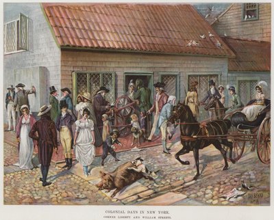 Colonial Days in New York (väri litho) tekijältä Daniel Carter  Beard