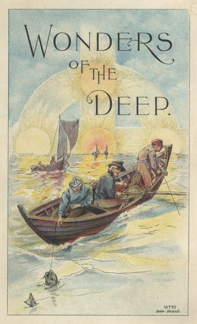 "Wonders of the Deep", mainos Scottin kalanmaksaöljyemulsiosta hypofosfiitteilla, 1895 tekijältä Daniel Carter Beard