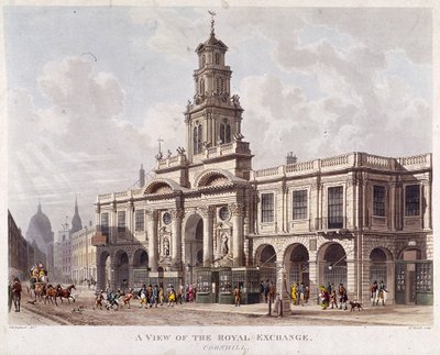 Royal Exchange 2. ulkopuoli, Lontoo, 1816 tekijältä Daniel Havell