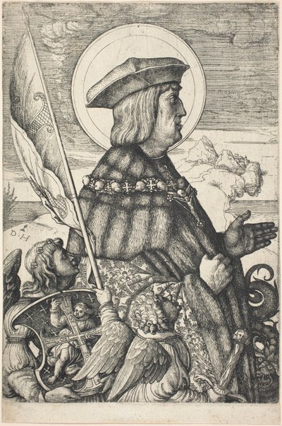 Keisari Maximilian I Pyhän Yrjön hahmossa tekijältä Daniel Hopfer