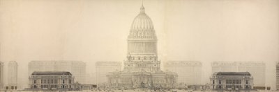 Taulu 131 teoksesta The Plan of Chicago, 1909: Chicago. Näkymä, jossa näkyy ehdotetun Civic Centerin muodostava rakennusryhmä. tekijältä Daniel Hudson Burnham