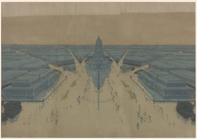 Näkymä ehdotetusta Civic Centerin aukiosta ja rakennuksista, Chicagon suunnitelma vuodelta 1909. tekijältä Daniel Hudson Burnham