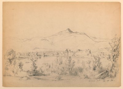 Piirros, Chocorua Pond and Mountain, New Hampshire, 28. syyskuuta 1854. tekijältä Daniel Huntington