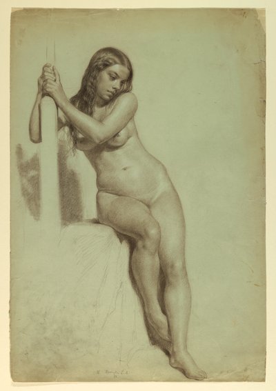 Piirros, Naisaktin istuminen jakkaralla, 1858 tekijältä Daniel Huntington