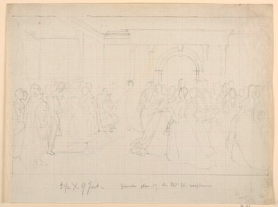 Piirustus, yleissuunnitelma Martha Washingtonin vastaanottoa varten, 1860. tekijältä Daniel Huntington