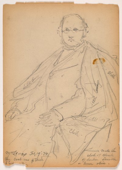 Piirros, James Lenox istumassa, 19. helmikuuta 1874. tekijältä Daniel Huntington