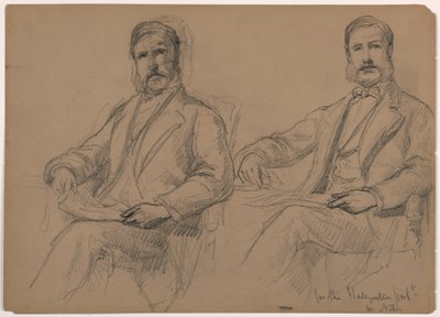 Piirros, Julius Hallgarten istuu, kaksi opusta; kääntöpuoli: herra Hunt seisoo, 1884. tekijältä Daniel Huntington