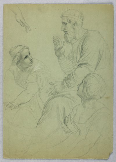 Piirros, Kuningas ja kaksi naista, erillinen, n. 1845. tekijältä Daniel Huntington