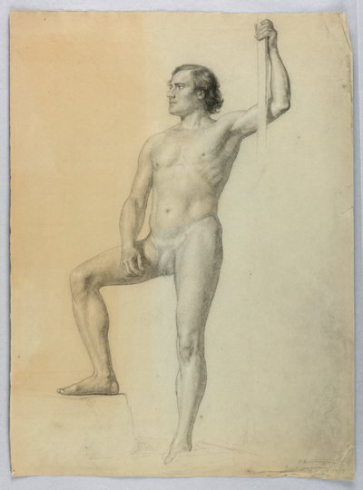Piirros, Miesalaston toinen jalka askelman päällä, 1858 tekijältä Daniel Huntington