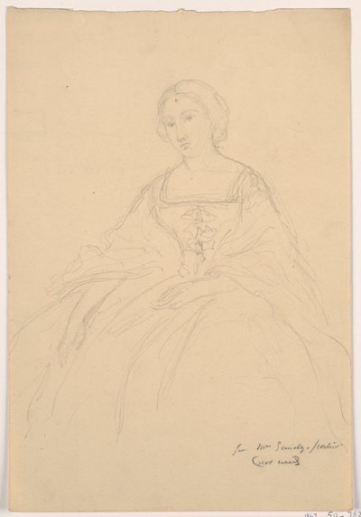 Piirros, Rouva Sheppard Gandy istumassa; Kääntöpuoli: viivapiirros, 1859. tekijältä Daniel Huntington