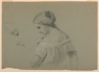 Piirustus, naisen pään profiili a, 1840-70 tekijältä Daniel Huntington