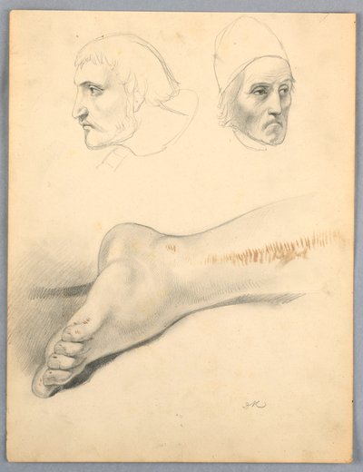Piirros, oikea jalka ja kaksi päätä S, 1852 tekijältä Daniel Huntington