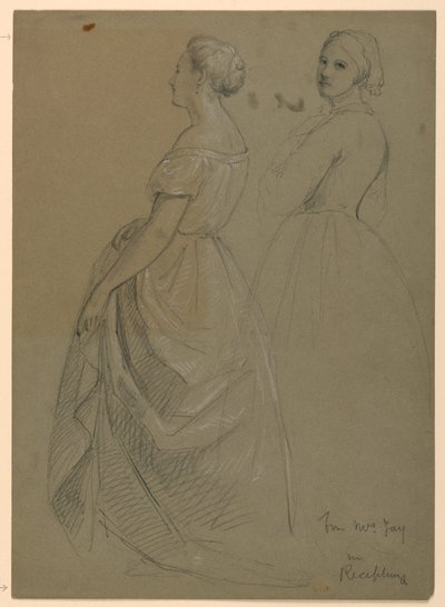 Piirros, luonnos "Martha Washingtonin vastaanotto", 1860. tekijältä Daniel Huntington