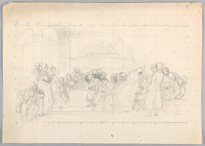 Piirros, Tutkimus "Tieteellinen ryhmä", 1858 tekijältä Daniel Huntington