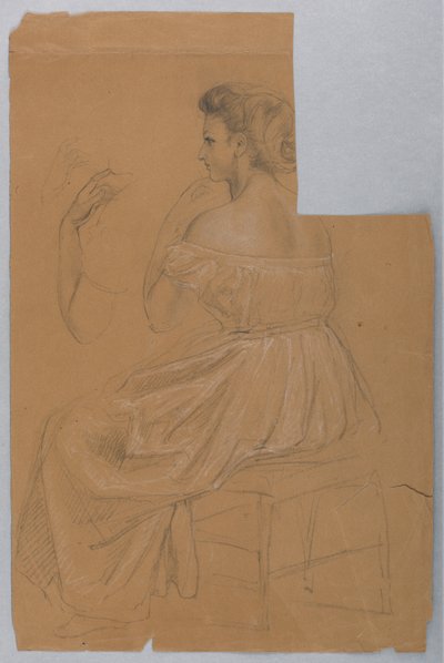 Piirustus, Tutkimus "Tizian Showing", 1872 tekijältä Daniel Huntington