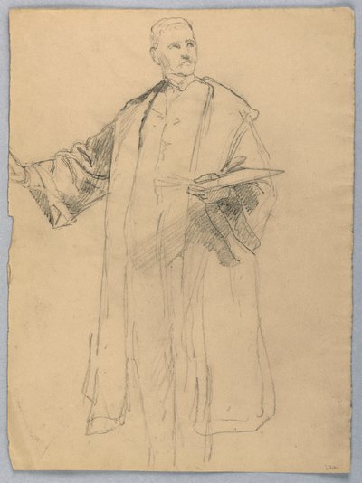 Piirustus, Tutkimus "Tizian Showing", 1872 tekijältä Daniel Huntington