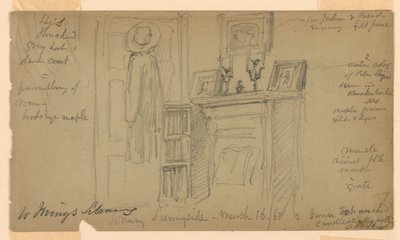 Piirros, Washington Irvingin kirjasto Sunnysidessa, 16. maaliskuuta 1860. tekijältä Daniel Huntington