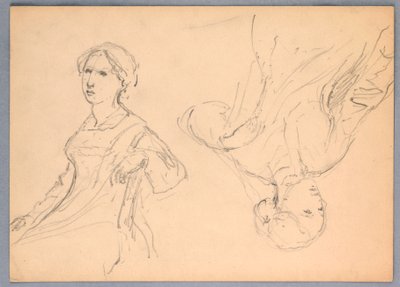 Piirustus, Nainen istumassa, kaksi opusta, 1870 tekijältä Daniel Huntington