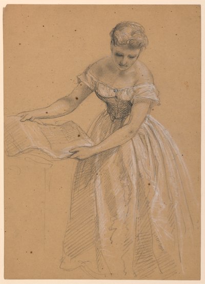 Piirros, nainen seisoo, 1860 tekijältä Daniel Huntington