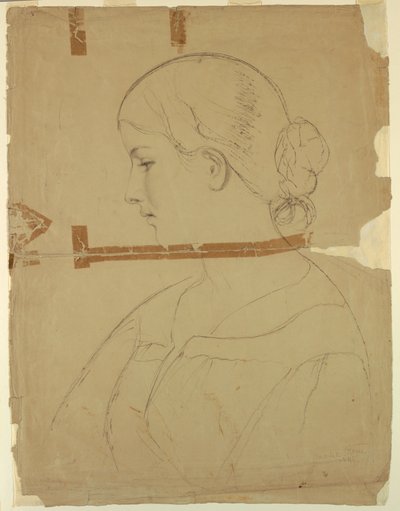 Piirros, Nainen profiilissa, malli Roomassa, 1840 tekijältä Daniel Huntington