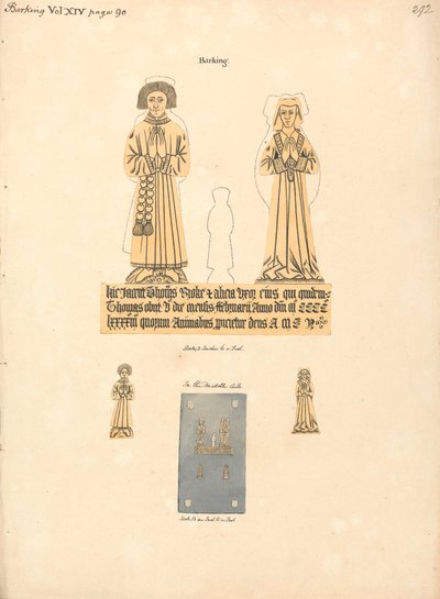 Placa de latão para Thomas e Alicia Broke, Igreja Paroquial de St. Margaret, Barkingfinnish tekijältä Daniel Lysons