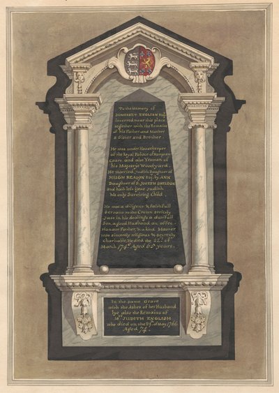 Muistomerkki Somerset Englishille, hänen vaimolleen Judithille, hänen äidilleen, isälleen, siskolleen ja veljelleen Hampton Churchista tekijältä Daniel Lysons