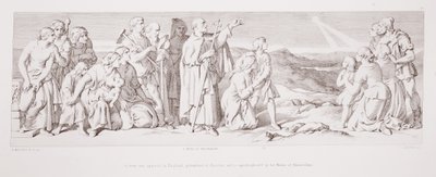 Tulinen tähti ilmestyy Englantiin, uhkaava katastrofi, ja Malmesburyn munkki on tunnustanut sen "The Story of the Norman Conquest" -kirjasta, kaivertanut L. Gruner, 1866 tekijältä Daniel Maclise