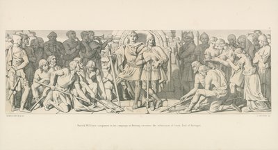Harold, Williamin kumppani Bretagnen kampanjassa, vastaanottaa Bretagnen jaarlin Conanin alistuksen tekijältä Daniel Maclise