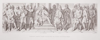 Harold ja hänen toverinsa toivat vankeina Guy of Ponthieun ja hänen normanniritariensa eteen L. Grunerin kaivertamasta "Normannien valloituksen tarinasta", 1866 tekijältä Daniel Maclise