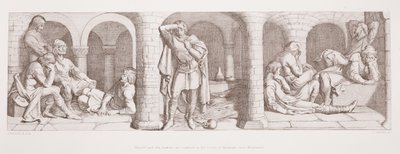 Harold ja saksit ovat suljettuina Beaurainin linnassa lähellä Montreuilia, L. Grunerin kaivertamasta "Normannin valloituksen tarinasta", 1866 tekijältä Daniel Maclise