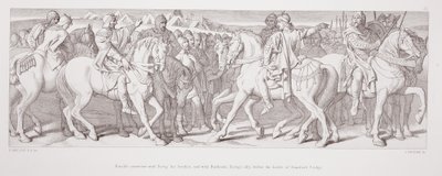 Haroldin haastattelu Tostigin, hänen veljensä, ja Hardradan, Tostigin liittolaisen kanssa, ennen Stamford Bridgen taistelua kirjasta "The Story of the Norman Conquest", kaivertanut L. Gruner, 1866 tekijältä Daniel Maclise