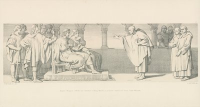 Munkki Hugues Maigrotilla on kuningas Haroldin yleisö ehdottaakseen ehtoja herttua Williamilta tekijältä Daniel Maclise