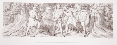 William metsästysmaalla Rouenissa saa tiedustelutietoa Tostig of Haroldin kruunajaisista, L. Grunerin kaivertamasta "Normannien valloituksen tarinasta", 1866 tekijältä Daniel Maclise