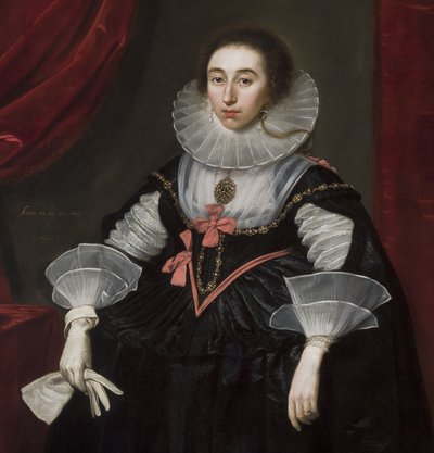 Yksityiskohta Elizabeth Cavendishin muotokuvasta, 1624 tekijältä Daniel Mytens