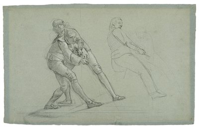 Study for The Siege of Gibraltarin (Study of Figuures Pulling on a Rope), 1785-1786 (mustavalkoinen liitu harmaansinisellä paperilla) tekijältä Daniel Mytens