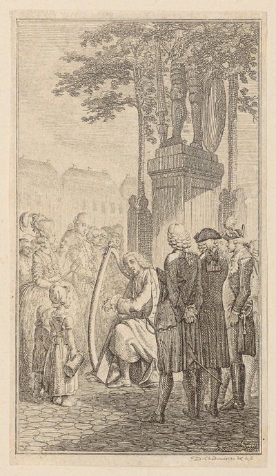 Minnesänger, sivu 1 teoksen ”Gedichte von Gottfried August Bürger” ensimmäisestä painoksesta tekijältä Daniel Nikolaus Chodowiecki