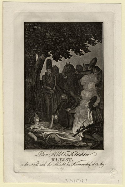Runoilija Ewald von Kleist Kunersdorfin taistelussa, 12. elokuuta 1759, noin 1759 tekijältä Daniel Nikolaus Chodowiecki