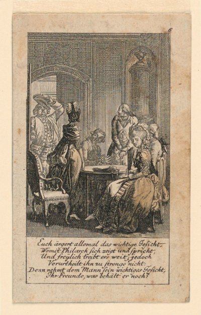 Pompositeetti, kuvitus "Königl: Grosbrit [anian] sukututkimuskalenteri vuodelle 1780 Lauenberg, J.G. Berenberg" tekijältä Daniel Nikolaus Chodowiecki