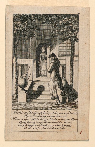 Tekopyhä ystävä, kuvitus "Königl: Grosbrit [anian] genealogical Calendar 1780 Lauenberg, J.G. Berenberg" tekijältä Daniel Nikolaus Chodowiecki