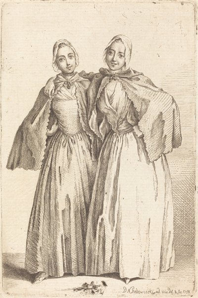 Two Standing Ladies (Demoiselles Quantin) tekijältä Daniel Nikolaus Chodowiecki