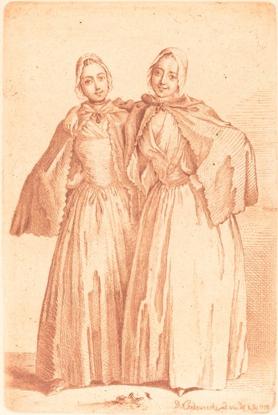 Two Standing Ladies (Demoiselles Quantin) tekijältä Daniel Nikolaus Chodowiecki