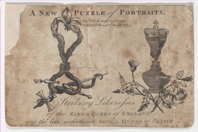 Puzzle muotokuvia Englannin ja Ranskan kuninkaista ja kuningattareista, 1794. tekijältä Daniel Orme