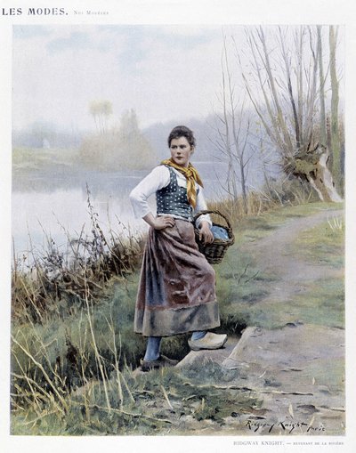 Nainen palaamassa joesta R. Knight, n. 1905 tekijältä Daniel Ridgway Knight